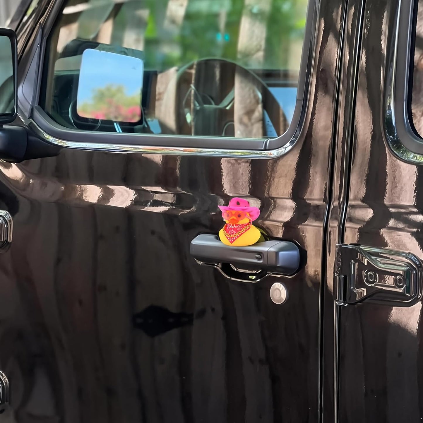Quackly Pink Cowboy Rubber Duck, Car Dashboard Decoration Ducks with Cowboy Hat Necklace Sunglasses, Pink Black