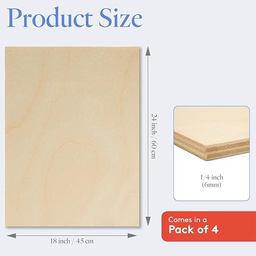 6 mm Baltic Birch Plywood 1/4 x 18 x 24 Inch, Box of 4 B/BB Grade Craft Wood