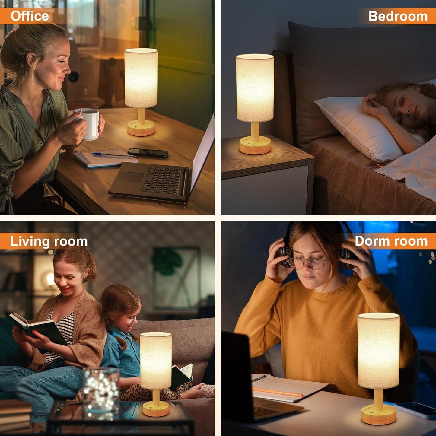 Rechargeable Cordless Touch Table Lamp with Stepless Dimming,Natural Wood Base&Linen Shade,Small Battery Wireless Ambient Night Light for Bedroom,Bedside,Nightstand,Nursery,Kitchen,Camping,Outdoor
