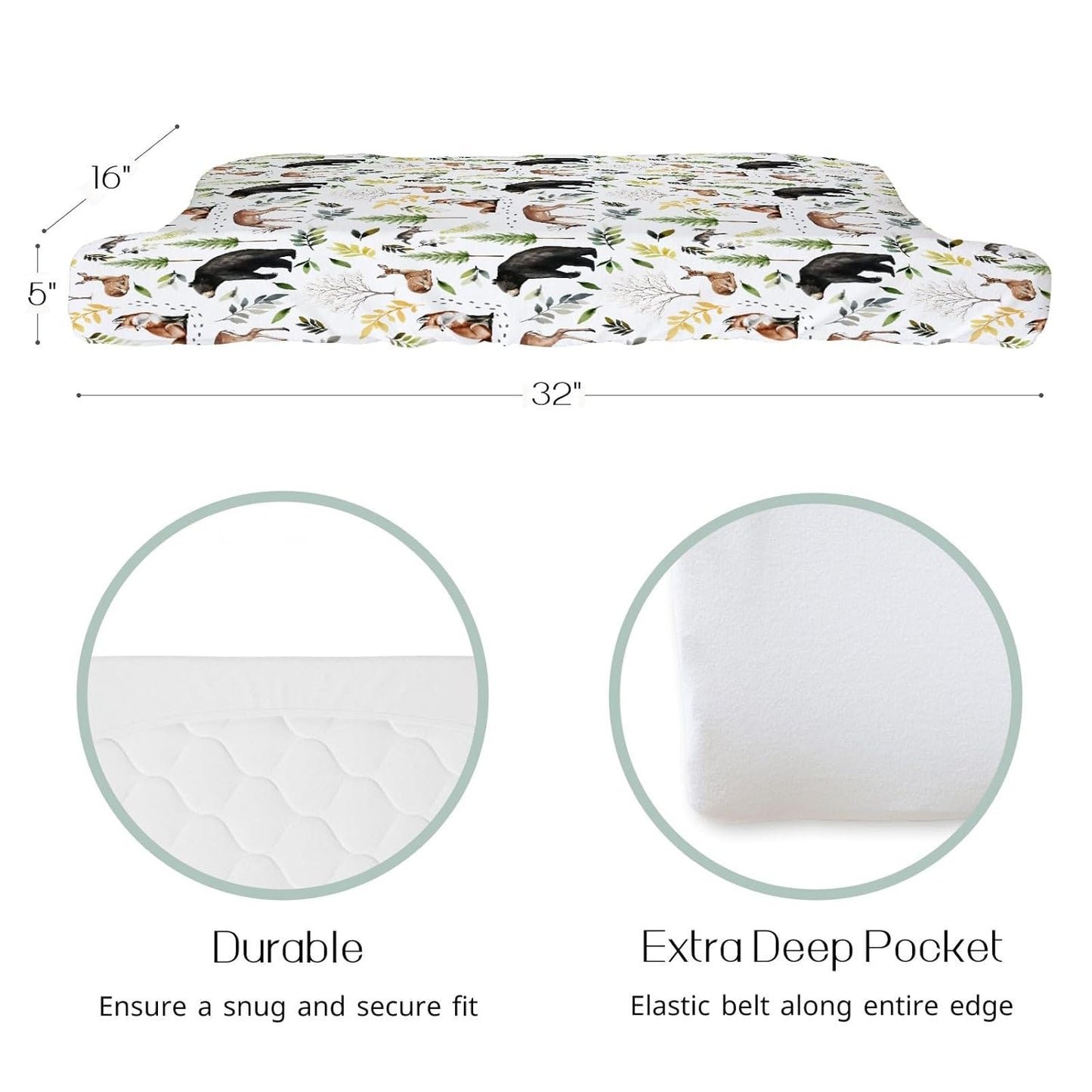 HawSkgFub Animals Pine Tree Changing Pad Cover for Baby Girl Boy, Natural Forest Bear Deer Fox Diaper Change Table Covers, Soft Stretchy Safe Snug Fitted Changing Mat Sheets Fit 32"/34" x 16"