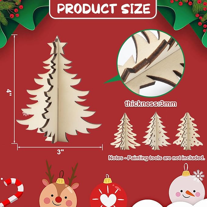 COCHIE DIY 3D Christmas Tree Wood Crafts to Paint, Paintable Unfinished Wooden