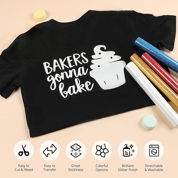 HTVRONT Red Glitter HTV Vinyl- 10” x 5ft Red Glitter Iron On Vinyl | Red