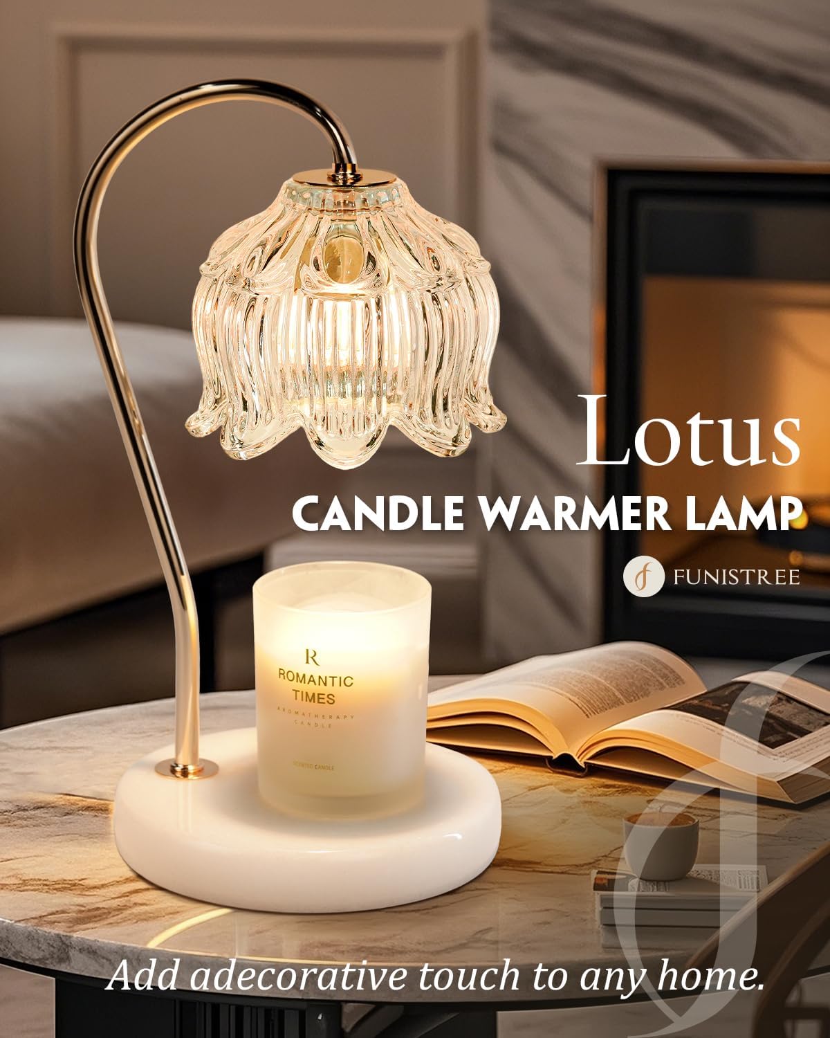Candle Warmer Lamp with Timer & Dimmable, Adjustable Height Christmas Candle Warming Lamp Gift, Birthday Gifts for Women Mom, House Warming Gifts New Home Marble Base Wax Melt Warmer for Jar Candles