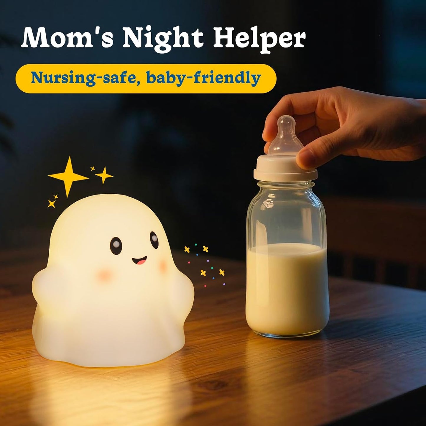 Ghost Night Light for Kids, Silicone Nursery Nightlight, RGB Rainbow Color-Changing/30-Min Timer/Touch Sensor/Rechargeable/Sounds & Sleep Music Halloween Ghost Light Decor Lamp
