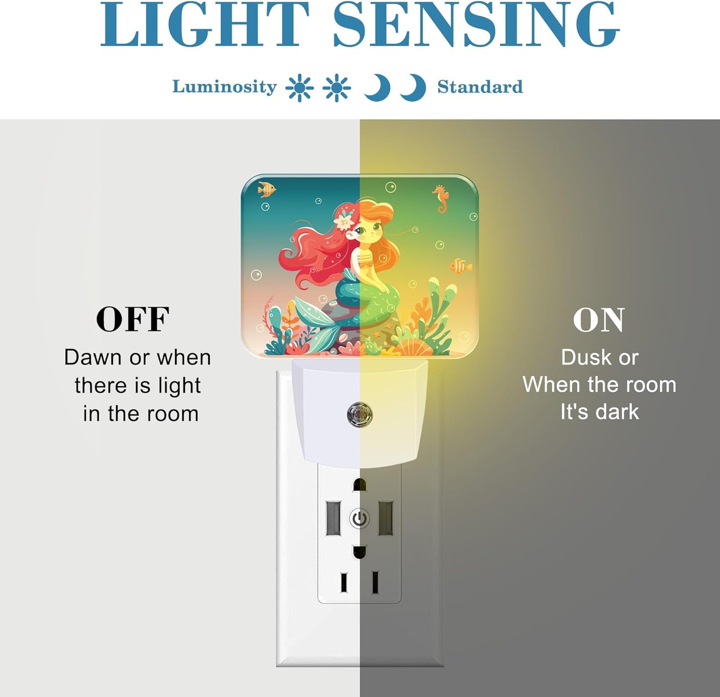 Beautiful Mermaid Girl Night Light for Kids, Mermaid Girl LED Night Light Plug into Wall with Dusk to Dawn Sensor for Girls Boys Women Men Bedroom, Hallway, Kitchen, Bathroom, Stairs Decor