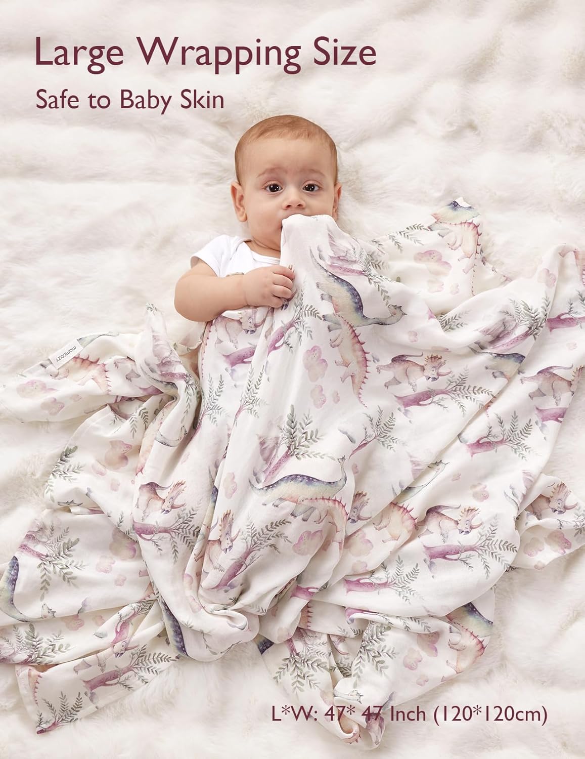 Momcozy Muslin Swaddle Blankets, Ultra Soft Neutral Registry Essentials, Jungle Dinosaur, Breathable Large 47'' x 47'' Newborn Boys Girls Receiving Blanket