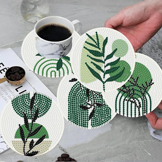 ijbnhd 8 Pcs Leaf Diamond Art Coasters Kit, Diamond Painting Coasters | Leaf