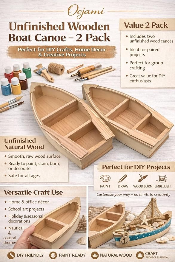 Unfinished Wooden Boat 2 Pack