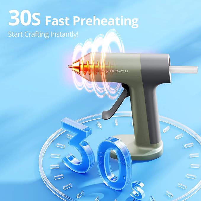 Tilswall Cordless Hot Glue Gun, 30s Fast Preheat