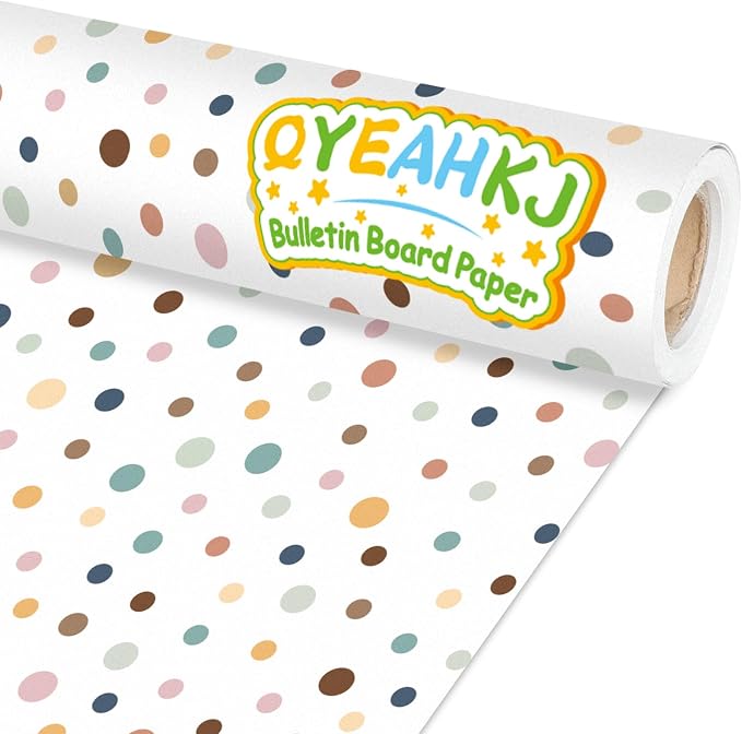 Qyeahkj Boho Dot Bulletin Board Paper Roll Boho Polka Dot Bulletin Board