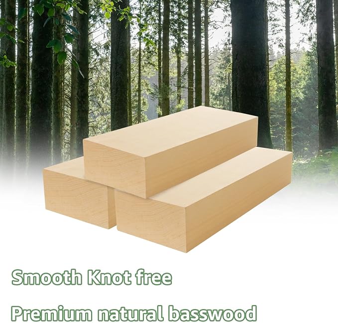 2 Pack Unfinished Basswood Carving Blocks, Christmas DIY Supplies
