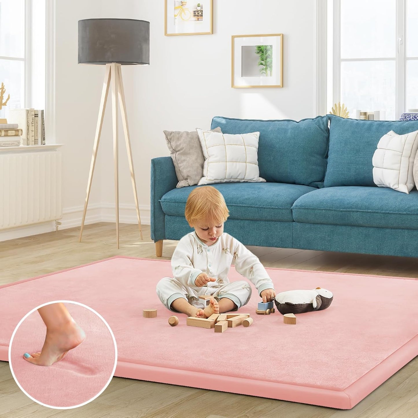 Baby Play Mat for Floor Tummy Time Mat Nursery Muscle Area Rug Playroom Rug Tatami 47"*47" Memory Foam 1.3" Thick Crawling For Babies,Toddlers, Infants, Kids,Floor(Pink)