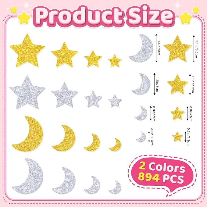 894Pcs Foam Stickers, Colorful Foam Shape Stickers Self Adhesive Star Moon