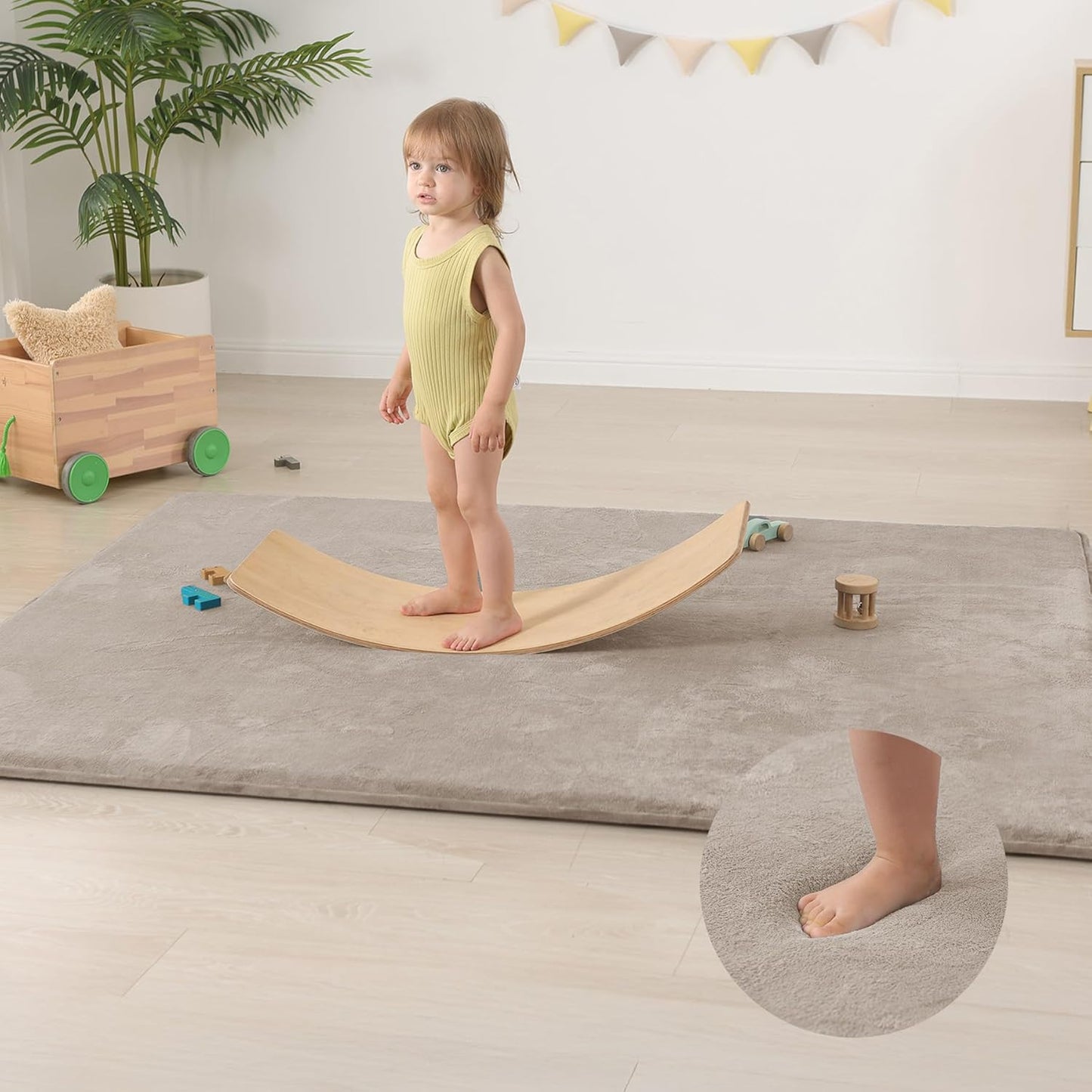 Baby Play Mat for Floor,Extra Large 59"×71" Tummy Time Mat,Thicker Memory Foam Mats for Toddler,Infant,Kids,Water Repellent Ultra Soft Coral Velvet,Non-Slip Backing Safe for Crawling(Beige)