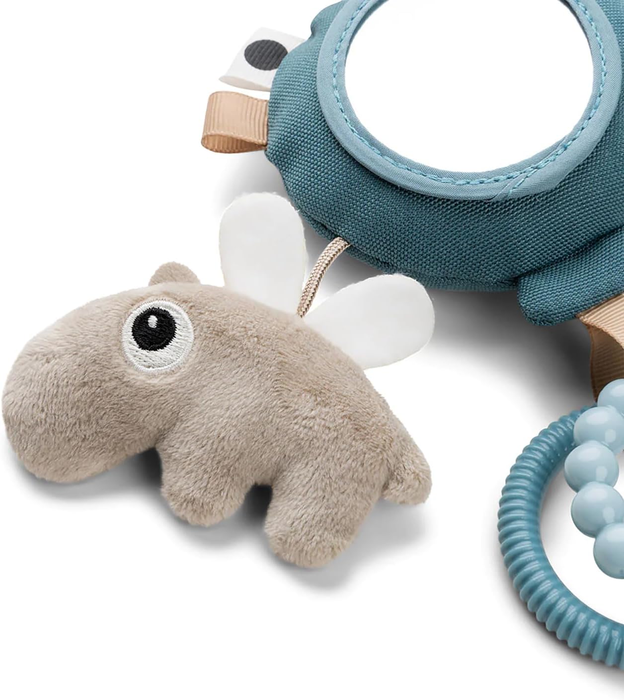 Done by Deer to-Go Activity Mirror – Happy Clouds – Blue | Baby Sensory Toy with Rattle, Rings & Textures | Mirror Toy for Stroller, Car Seat & Tummy Time | Developmental Toy for Newborns