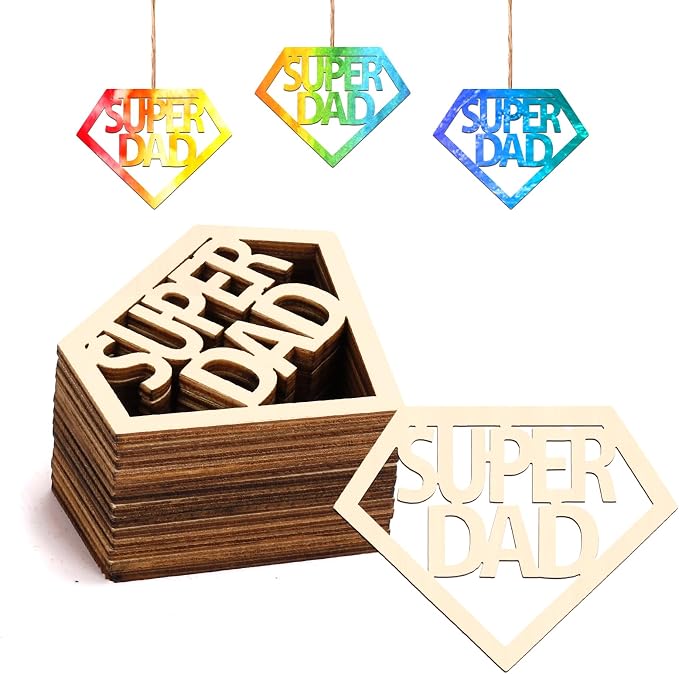 Dad 30Pcs Unfinished Wood Crafts Fathers Day DIY Cutouts Dad Birthday Present
