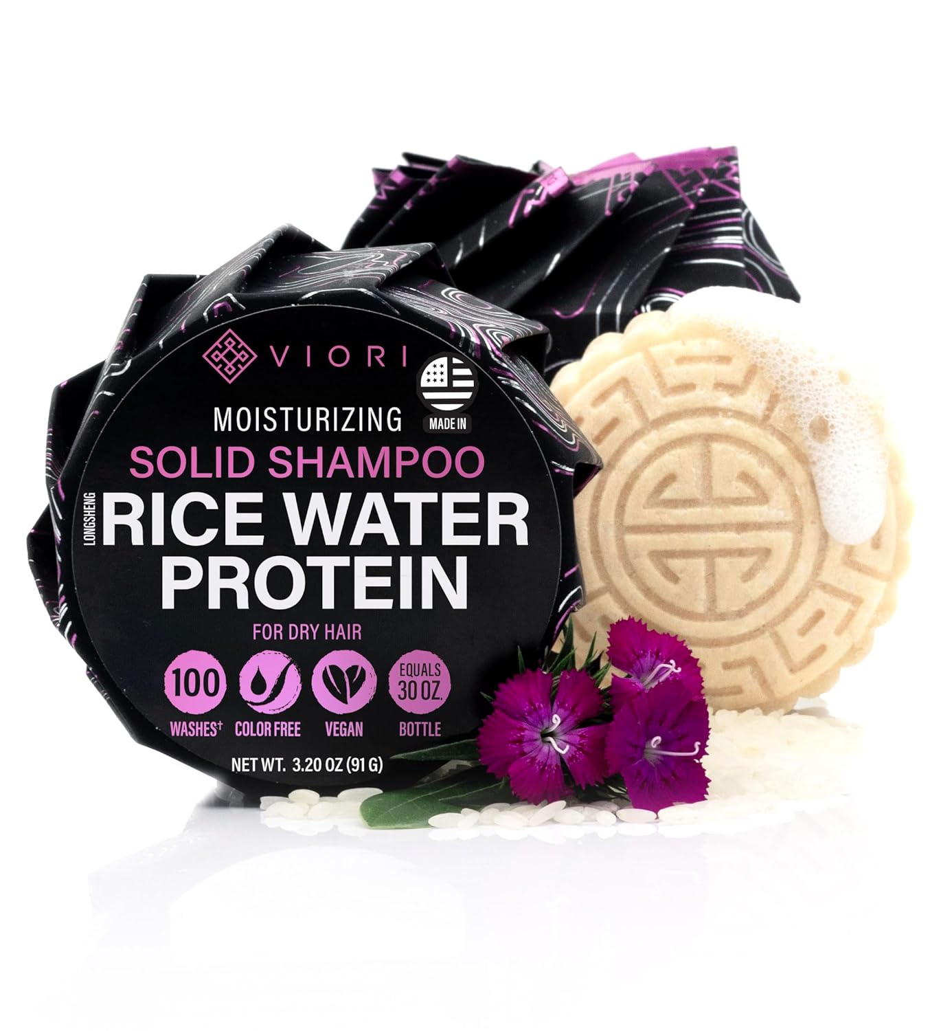 Viori Terrace Garden Shampoo Bar Made with Rice Water - Handcrafted All Natural Shampoo Bars - Sulfate Free