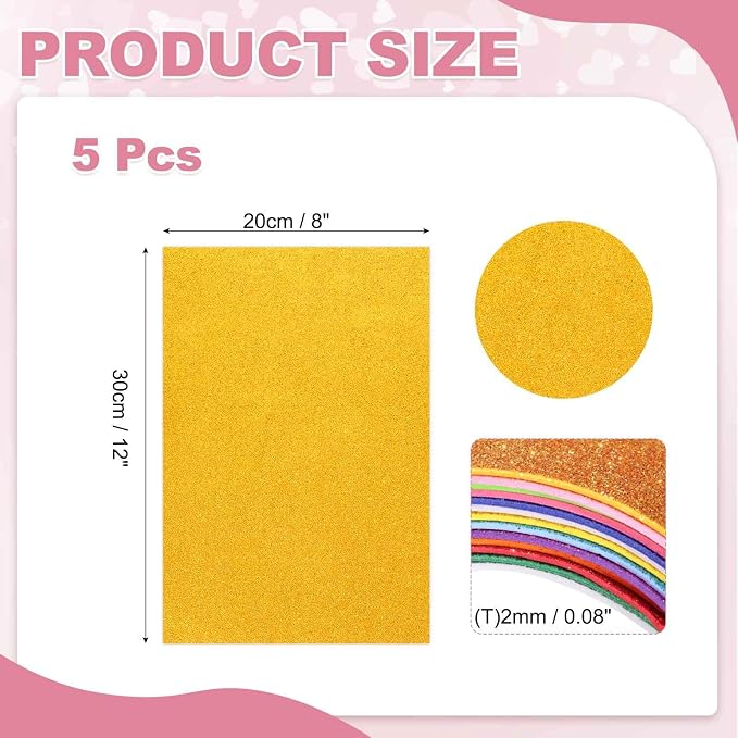 MECCANIXITY 5 Sheets Gold Shiny Foam Sheets, 8 Inch x 12 Inch Sparkle EVA Foam