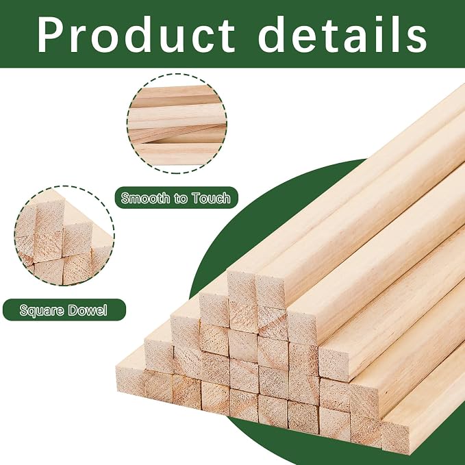 24 Pcs Balsa Wood Sticks 1/2 x 1/2 x 12 Inch balsa Wood Strips Hardwood Square