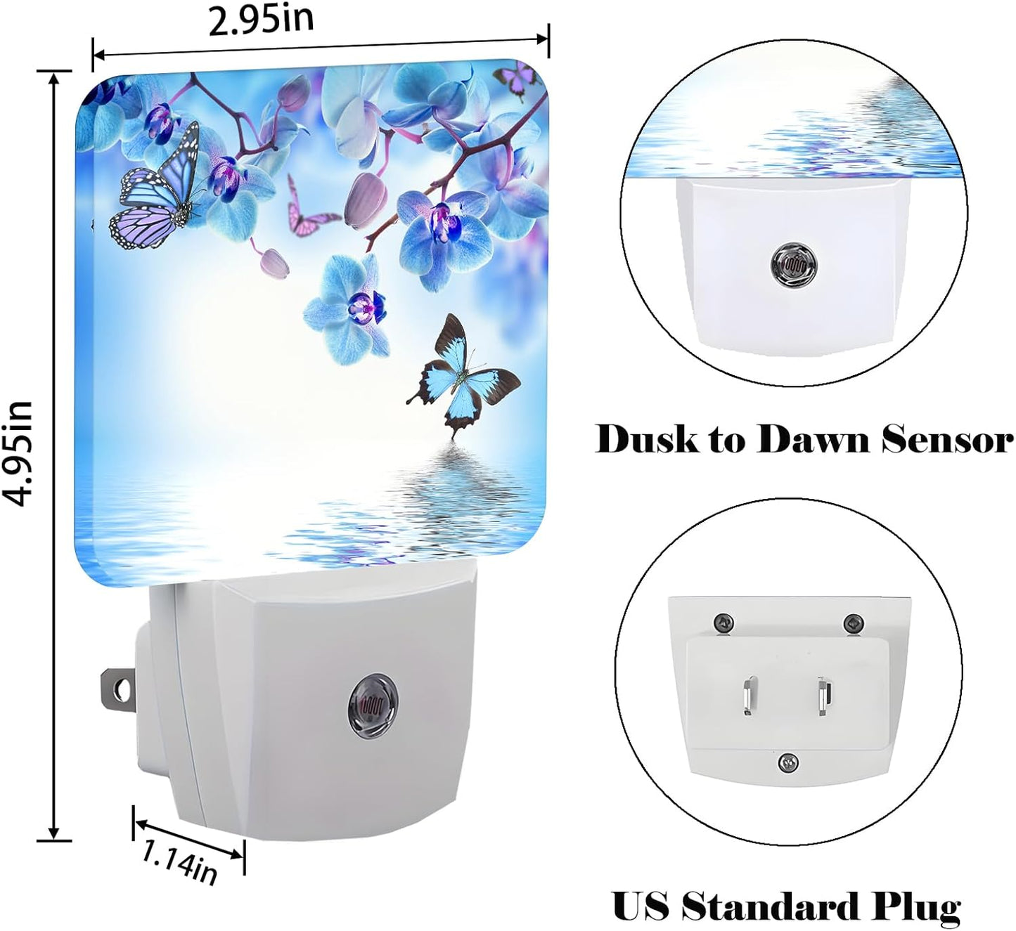 Orchids and Butterflies Night Light,Plug Into Wall with Dusk to Dawn Light Sensors, Warm Nightlights for Bedroom, Bathroom, Hallway, Kitchen, Gifts Ideal for Boys Girls Women Men
