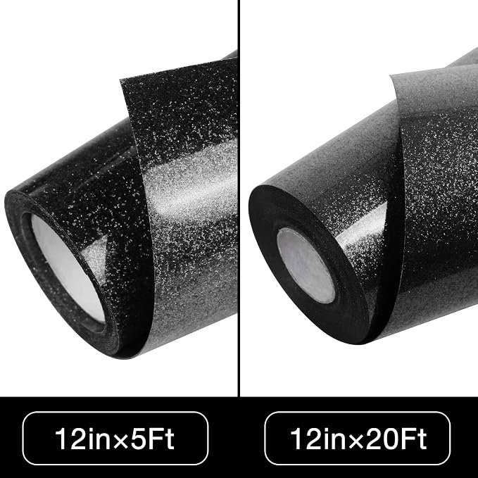 TORC Black Glitter HTV Heat Transfer Vinyl Roll 12 inch x 20 ft Iron on Vinyl