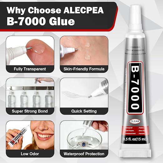 ALECPEA B7000 Bedazzling Glue, 16 Pack 15ml Clear Rhinestone Adhesive