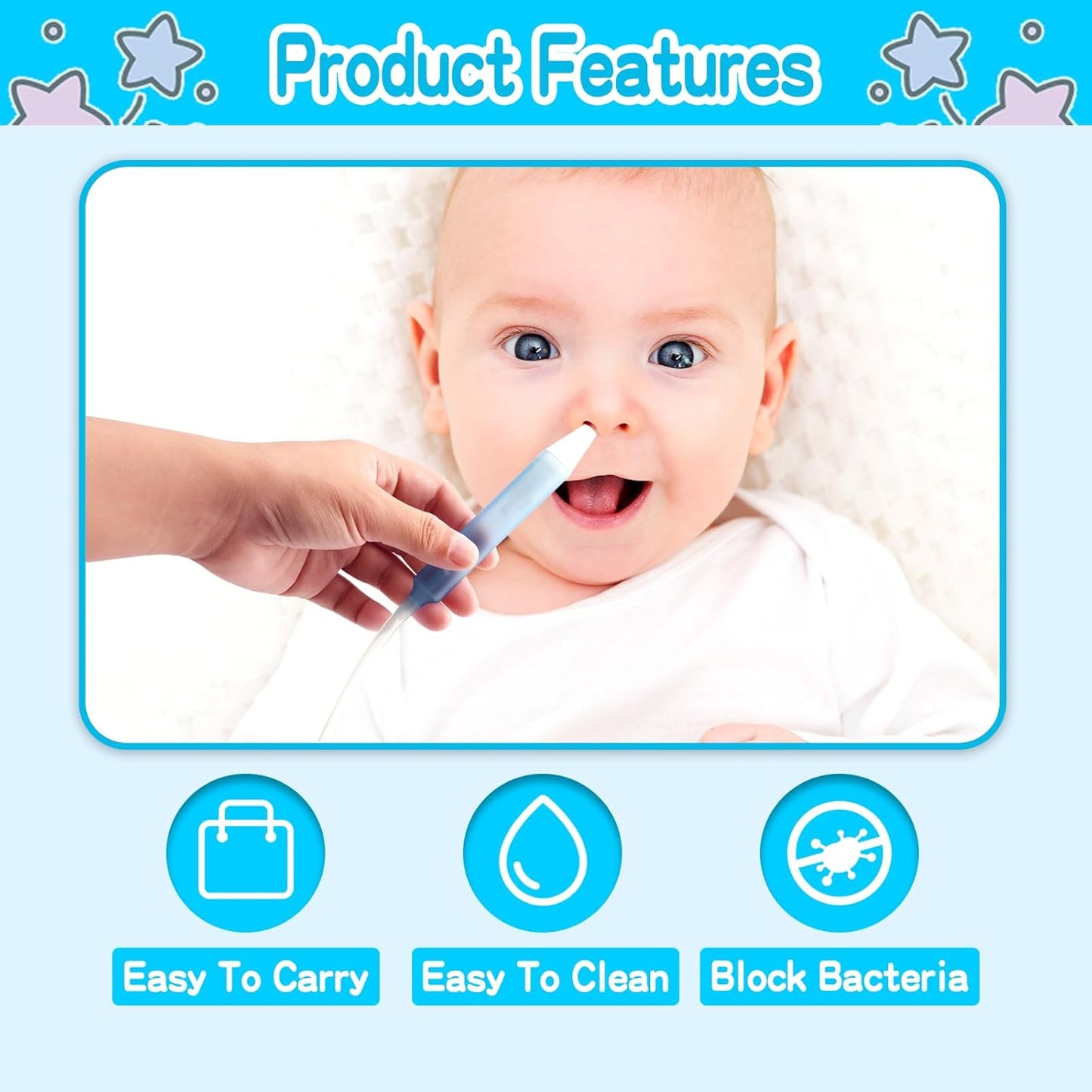 Baby Nasal Aspirator with 25 Hygiene Filters, Soft Silicone Tips Nose Cleaning Tweezer for Infants and Toddlers