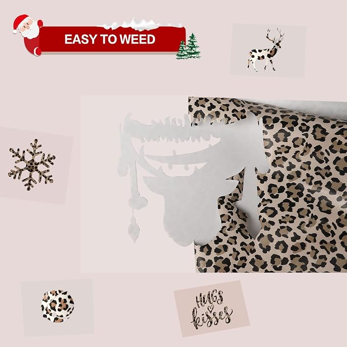 HTVRONT Heat Transfer Vinyl Roll, 12in x 8ft Leopard HTV | Light Leopard Iron