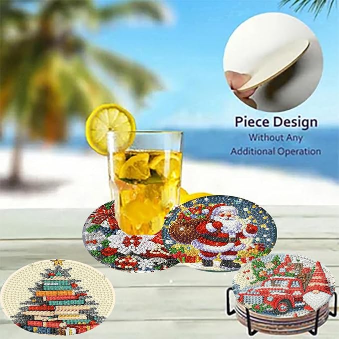 8 Pack Christmas Diamond Art Coasters, Diamond Painting Coasters Kits |