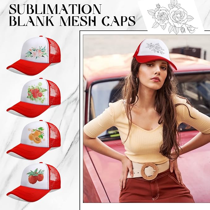 Vabean 24 Pack Sublimation Blank Cap Trucker Mesh Cap Unisex Plain Blank
