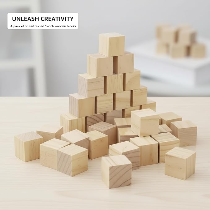 1 Inch Wood Blocks for Crafts, Unfinished Wood Cubes, Natural Blank Square
