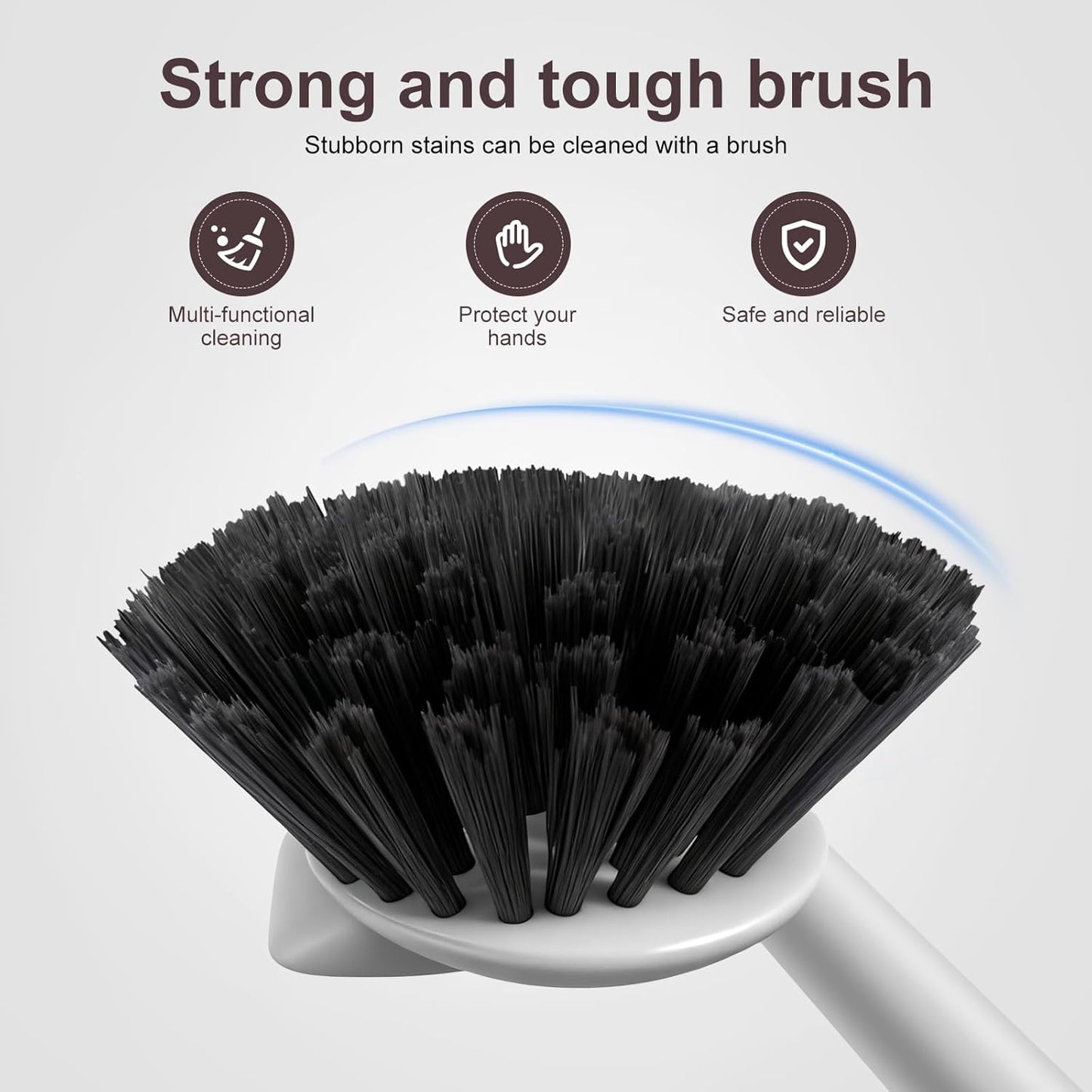 Dish Brush, 2 Pack with Comfortable Handle, with Built-in Scraper, Scrub Brush with Stiff Bristles for Cleaning Dishes, Sink, Pots (Brown)