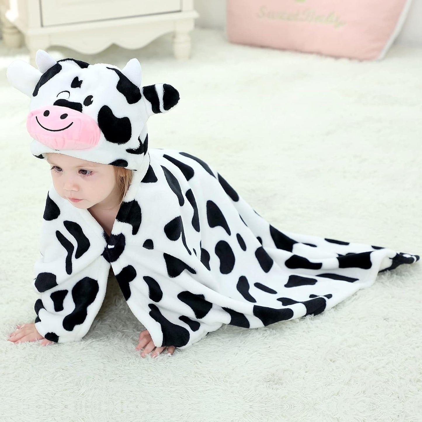 Wearable Blanket Hoodie for Kids Toddlers Hooded Towels Soft Cozy Flannel Wearable Throw Blanket Hoodie for Boys Girls Birthday Gifts (Dairy Cow 50 * 40)