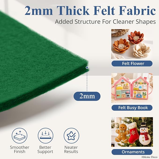 12"x12" Felt Sheets for Crafts, 2mm Stiff Felt Fabric Kelly Green | 2mm Thick