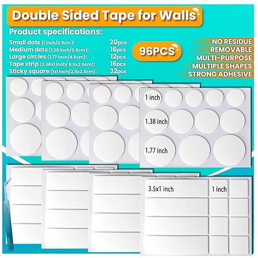 Double Sided Tape for Walls, Picture Hanging Strips Removable Mounting Dots |
