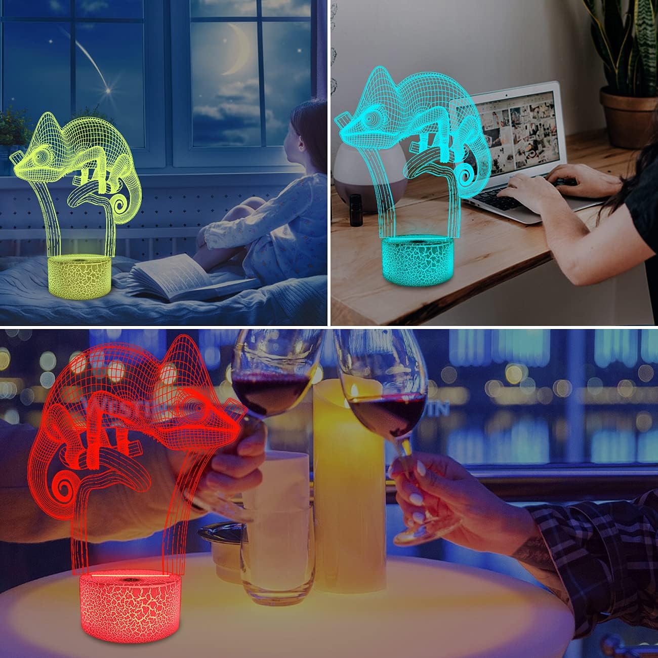 FULLOSUN Chameleon 3D Night Light Lizard Projection LED Lamp Baby Nursery Nightlight for Kids' Room Home Decor Xmas Birthday Gifts with Remote Control 16 Color Changing