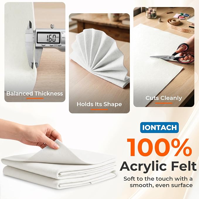 IONTACH 18" X 18" Soft Felt Sheets 1.6mm Thick | Acrylic Felt Fabric Sheets