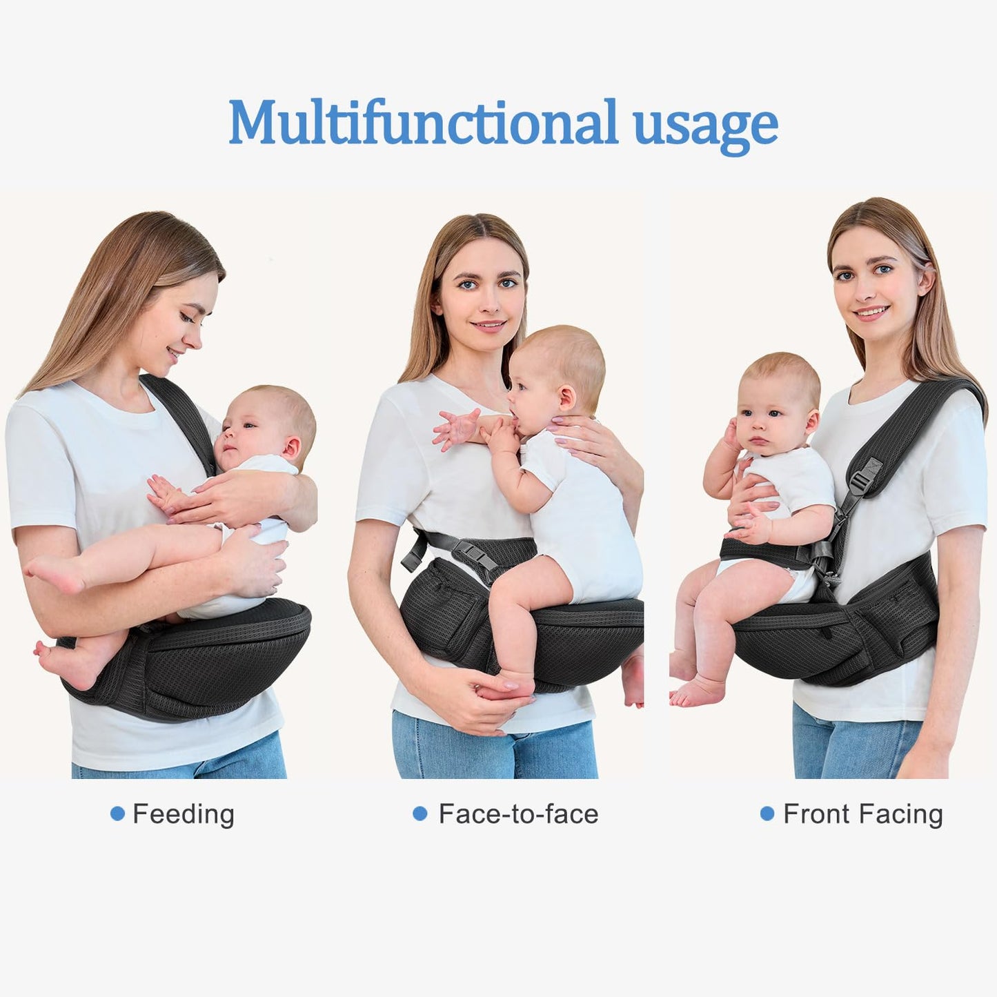 Baby Hip Carrier - Hip Carrier for Baby with Baby Safety Strap - Toddler Carrier 7-45 lbs - Ergonomic Infant Holder Baby Carrier with Hip Seat Large Capacity Pockets(Black)
