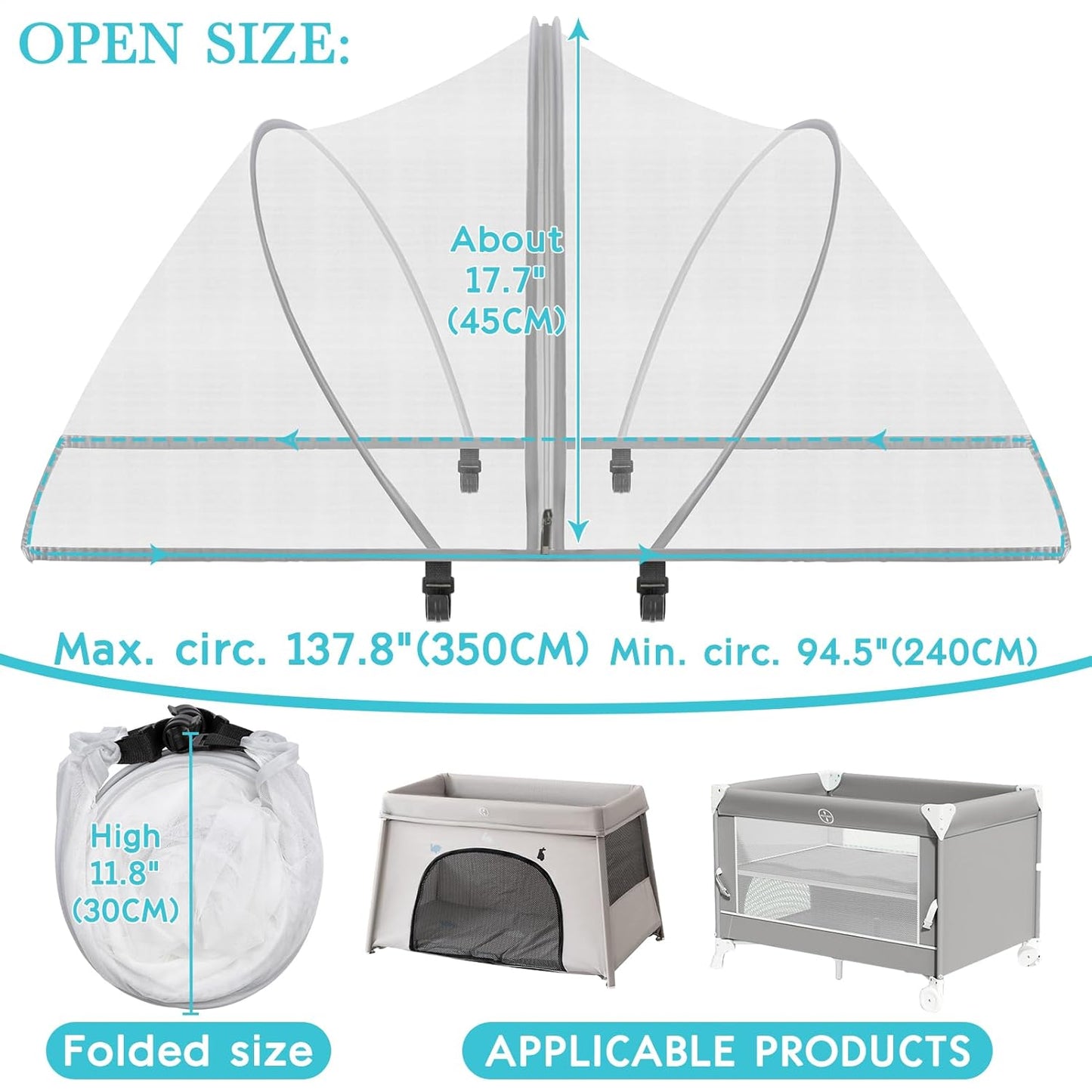 Pack N Play Tent Cover - Bassinet Cover for Pack N Play/Travel Crib/Mini Crib/Playpen, Bassinet Mosquito Net Cover with Two-Way Zippers (White-Large)