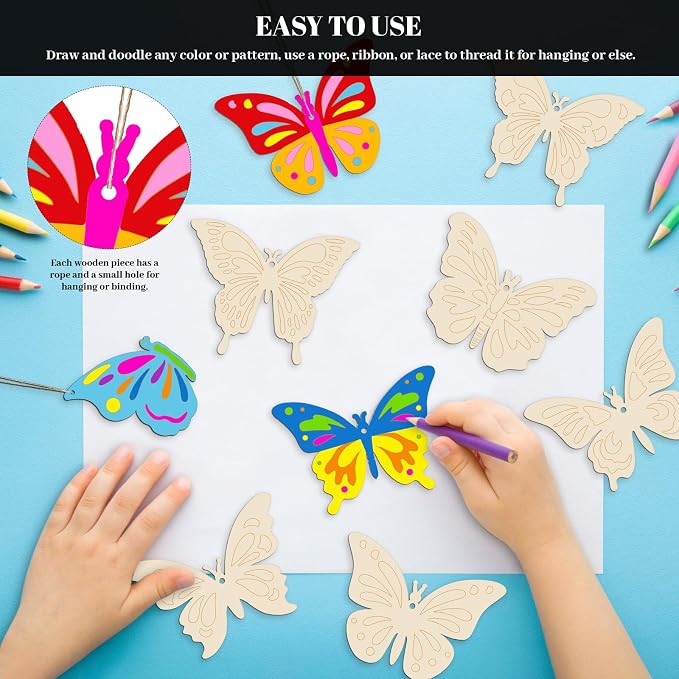 Subacy 80 PCS Unfinished Wood Cutouts 8 Styles DIY Wooden Spring Ornaments