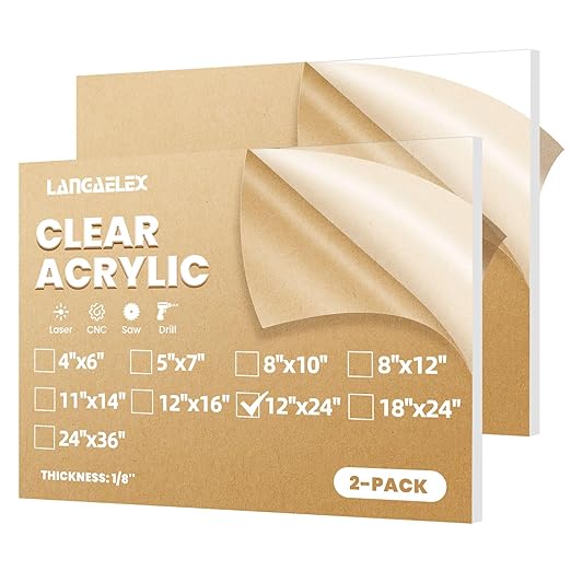 2 Pack 12x24 1/8" Clear Plexiglass Sheets