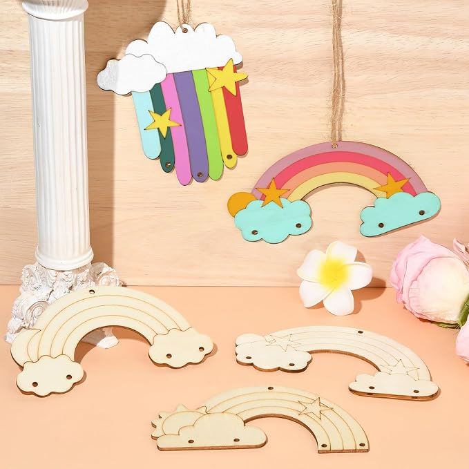 40 Pcs 4 Styles Unfinished Wood Rainbow Cutouts Wooden Rainbow Charms