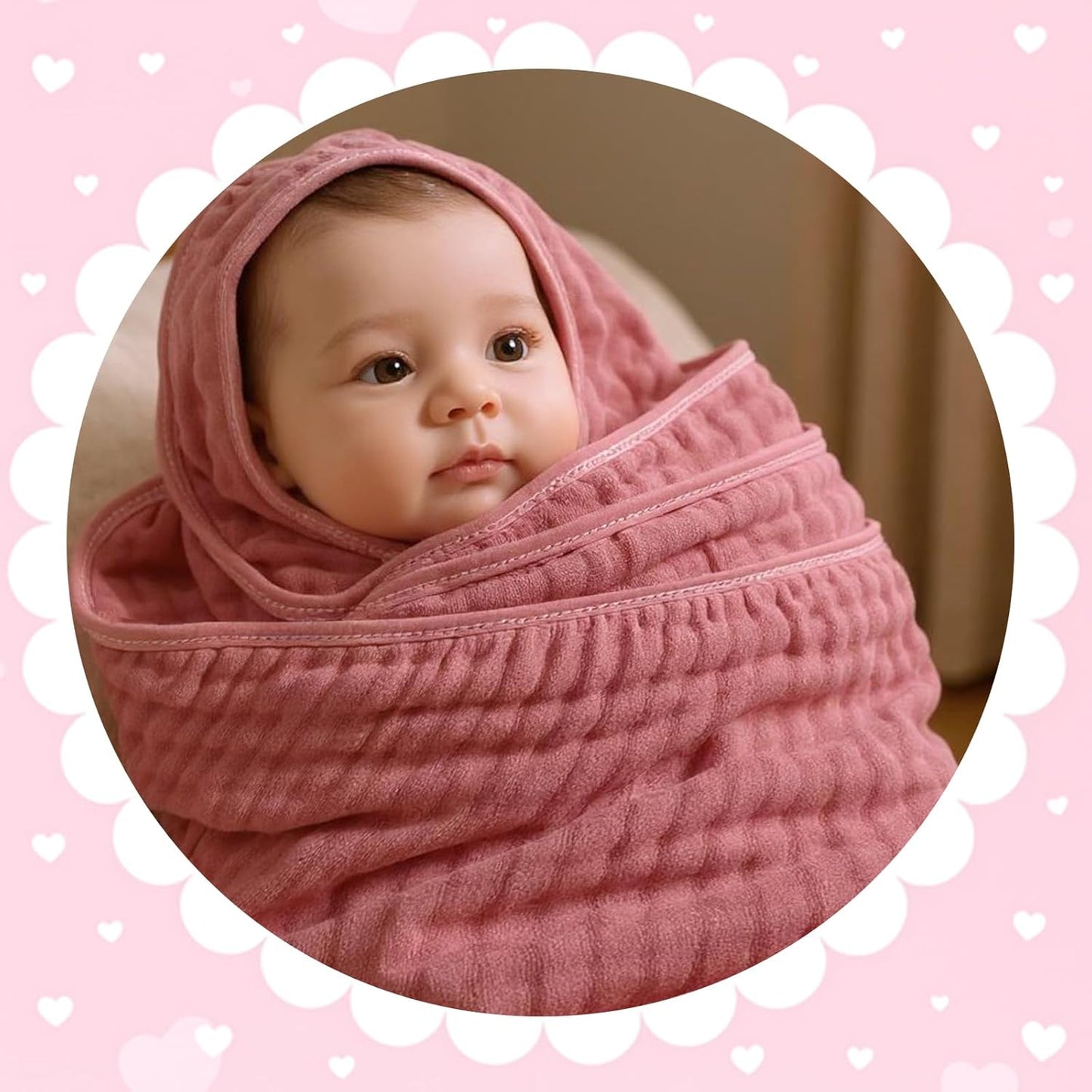 Peryiter 6 Pcs Muslin Hooded Baby Towels, 32"x 32" Cotton Newborn Bath Towel Muslin Infant Baby Blankets Absorbent Unisex Newborn Registry Gift Essentials for Girls Boys (Brown Series)
