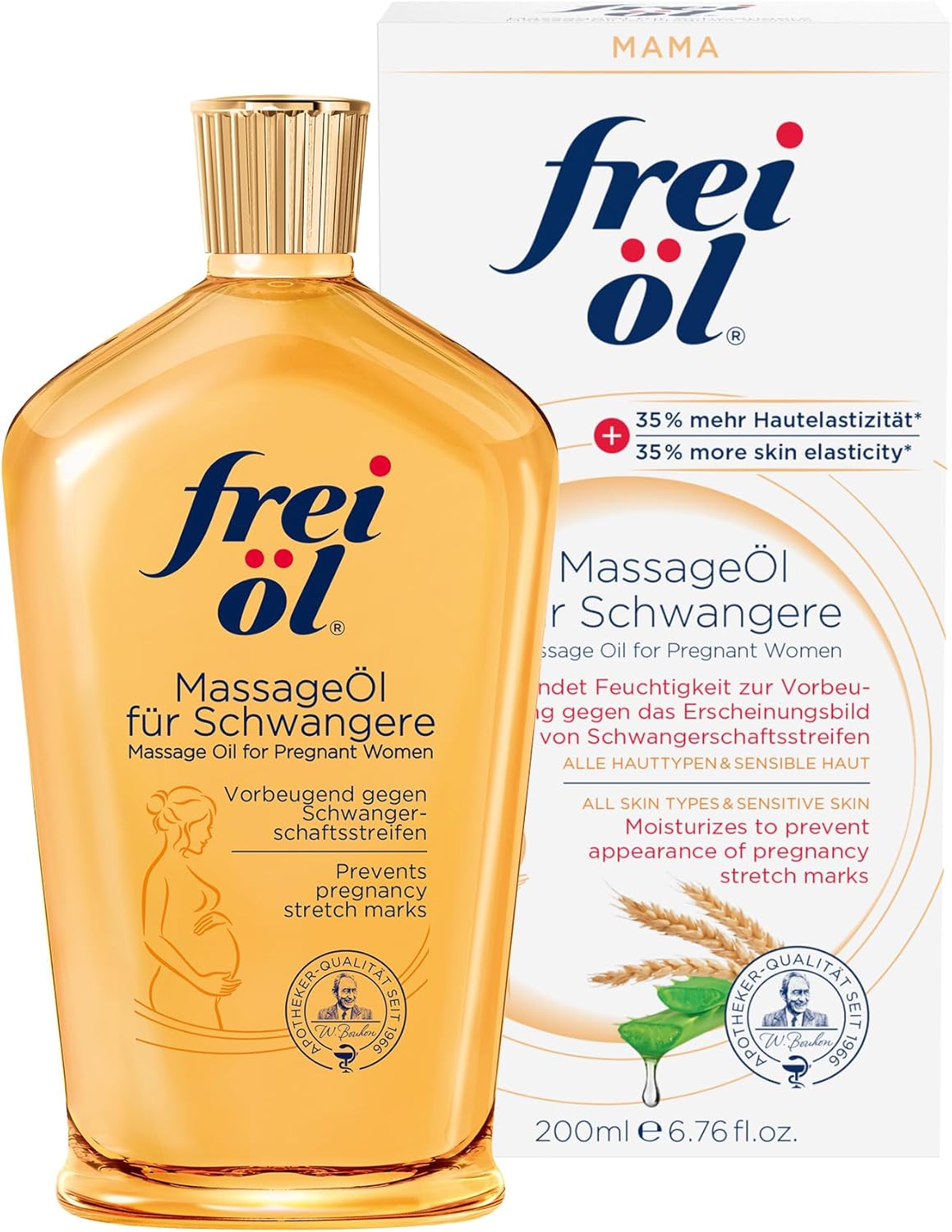 Massage Body Oil for Pregnant Woman – Maternity Skincare Oil, Skin Elasticity Increase by 35% – Prevents Stretch Marks, Safe to use for mom and Baby – Vegan, 200 ml / 6.76 Fl Oz