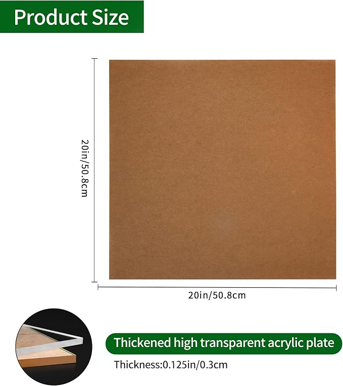 Lesnlok 2 Pieces 20 x 20 Acrylic Sheet 1/8 Thick 3mm Plexiglass Sheet,
