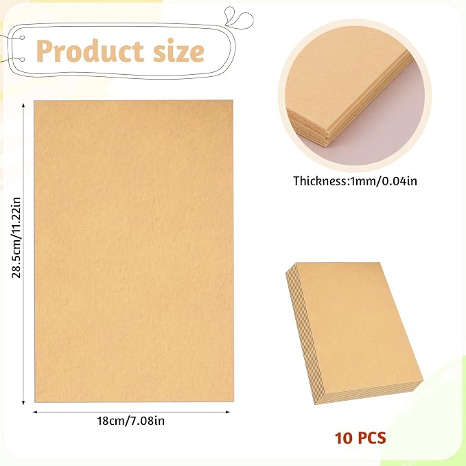 7" x 11" Felt Sheets Fabric for Crafts, 10 Pieces Soft Brown Thick Stiff Craft