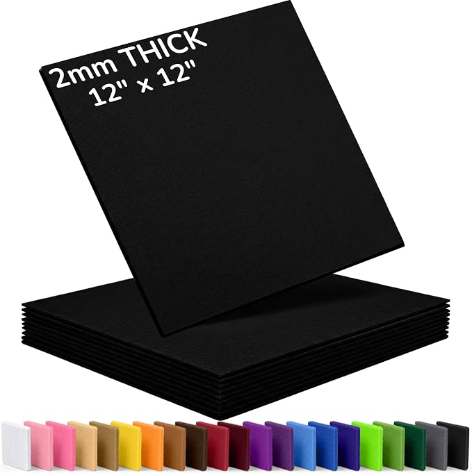 2mm Stiff Felt Sheets 12" X 12" | Thick Polyester Felt Material, DIY Craft