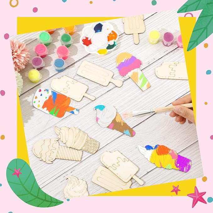 Chunful 120 Pieces Ice Cream Wood Cutouts Crafts Bulk Color Your Own Ice Cream