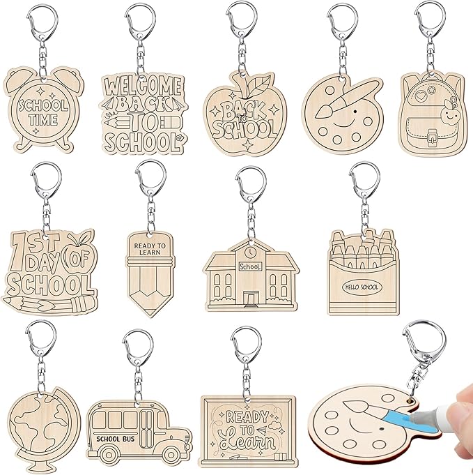 RattanView 24 Pcs Back to School Craft Color Your Own Keychains Diy Craft