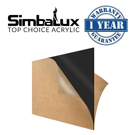 SimbaLux Acrylic Sheet Black Opaque Cast 12” x 12” 1/8” Thick, 2 Pack | Square